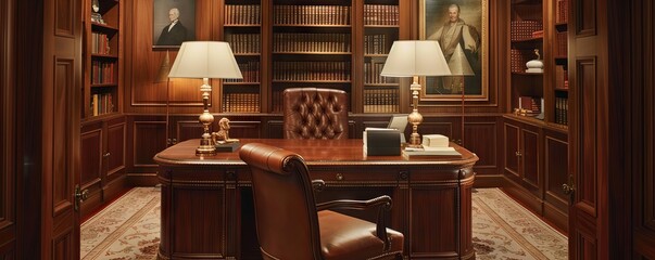 Plush office with an empty mahogany document holder.