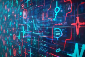 Obraz premium Symbolic Healthcare Wall Display: Caduceus, Stethoscope, Syringe