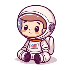 Obraz premium Cute Astronaut Kid Wearing Suit Cartoon Icon Illustration. Technology Science Icon Concept Isolated Premium, Sticker, 