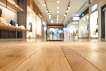 A defocused, blurred image of a luxurious boutique office within a shopping mall. The background is softly out of focus, highlighting the opulent interior design with polished floors, elegant