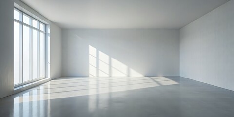 Obraz premium Sunlight Streaming Through a Window in an Empty Room, 3D Rendering, Interior Design, Minimalism, Empty Space
