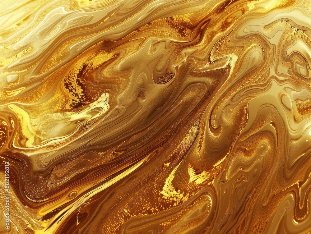 Poster abstract digital artwork of flowing golden liquid forming intricate wave patterns mesmerizing interp