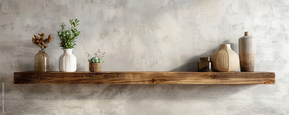 Aufkleber Rustic living room with an empty floating shelf.
