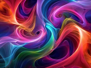 abstract swirling patterns of colorful light geometric shapes blending with organic forms vivid spectrum of hues digital art with depth and motion