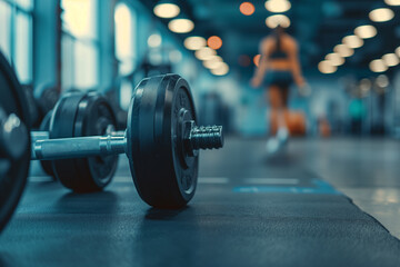 Fototapeta premium Dumbbells on a Rack in Modern Gym