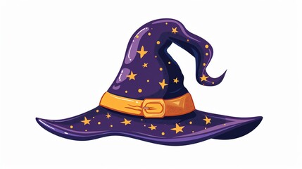 Cartoon witch hat with stars isolated on white background.