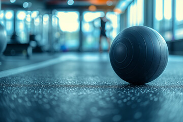 Close-Up of Medicine Ball on Gym Floor