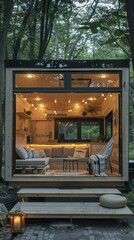 Stylish tiny home with a minimalist interior.