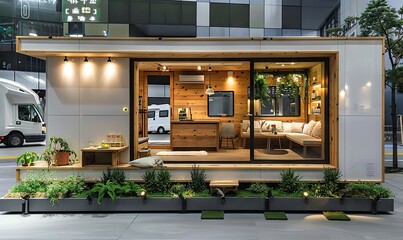 Stylish tiny home with innovative storage solutions.