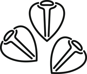 Simple line art illustration of three hazelnuts still in their shells