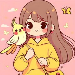 Obraz premium girl with a cockatiel