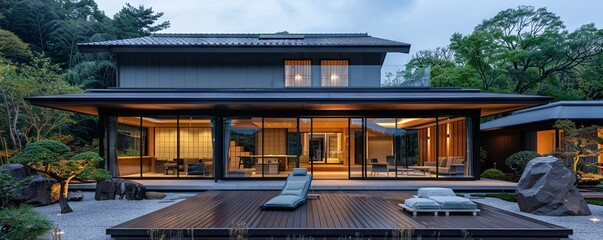 Traditional Japanese home with sliding doors.