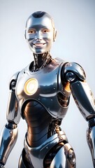 innovative ai robot with glowing circuits and inviting smile