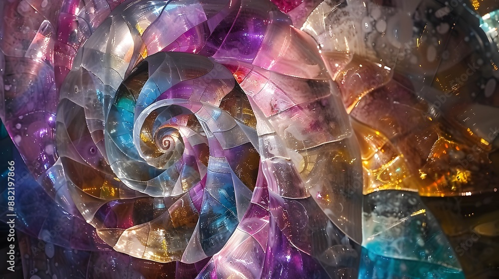 Poster mesmerizing spiral fractal:an ethereal digital kaleidoscope of vibrant colors and intricate patterns