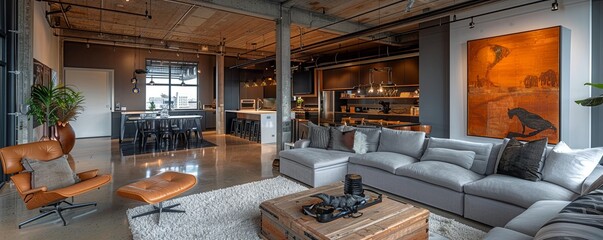 Urban loft with exposed steel beams.