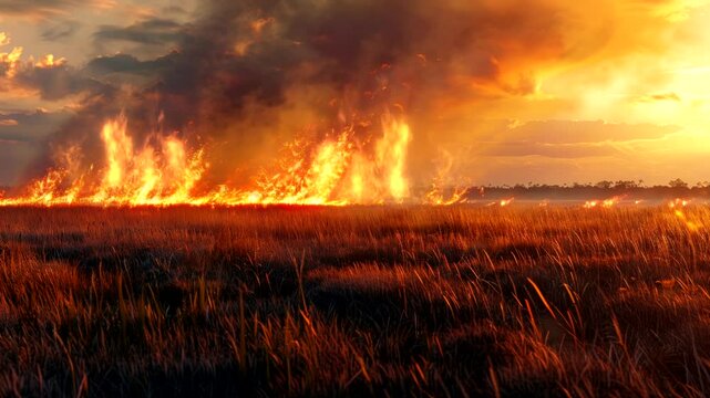 fire on dry grass environment  video animation background Seamless looping time-lapse 4k quality