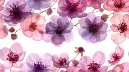 Stunning Pink and Purple Floral Bloom Bouquet with Delicate Petals and Botanical Patterns