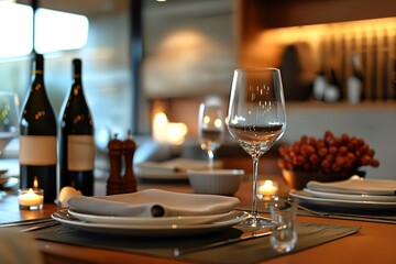 Obraz premium a table set with wine glasses and plates