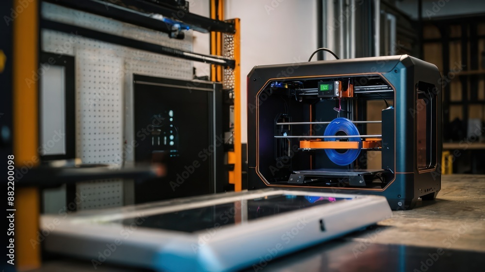 Aufkleber a modern 3d printer working in a tech lab or office, showcasing innovation and precision in digital 