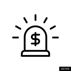 Siren with american dollar sign, emergency funds, loan vector icon in line style design for website, app, UI, isolated on white background. Editable stroke. Vector illustration.