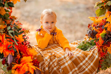 little child playing in autumn park