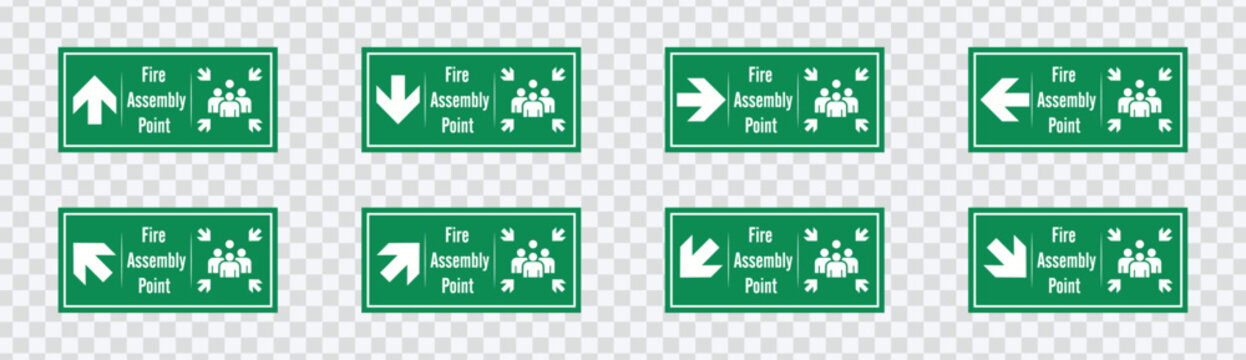 "Assembly point sign for emergencies. Safe gathering spot during disasters. Vector design."