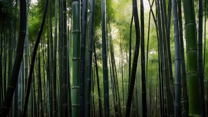 Fototapeta premium A serene bamboo forest with lush, tall green stems and sunlight filtering through Perfect for meditation, eco tourism, and nature enthusiasts