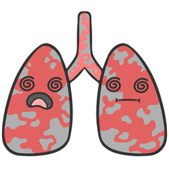 sick confused passive smoker lungs cartoon illustration