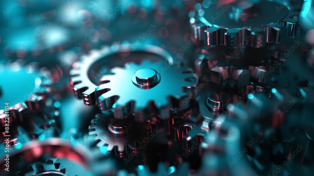 Poster gears and cogwheels of different sizes interlocking. metaphor for engineering, innovation, and mecha
