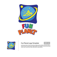 Fun Planet logo template with a doodle object and a childish style.