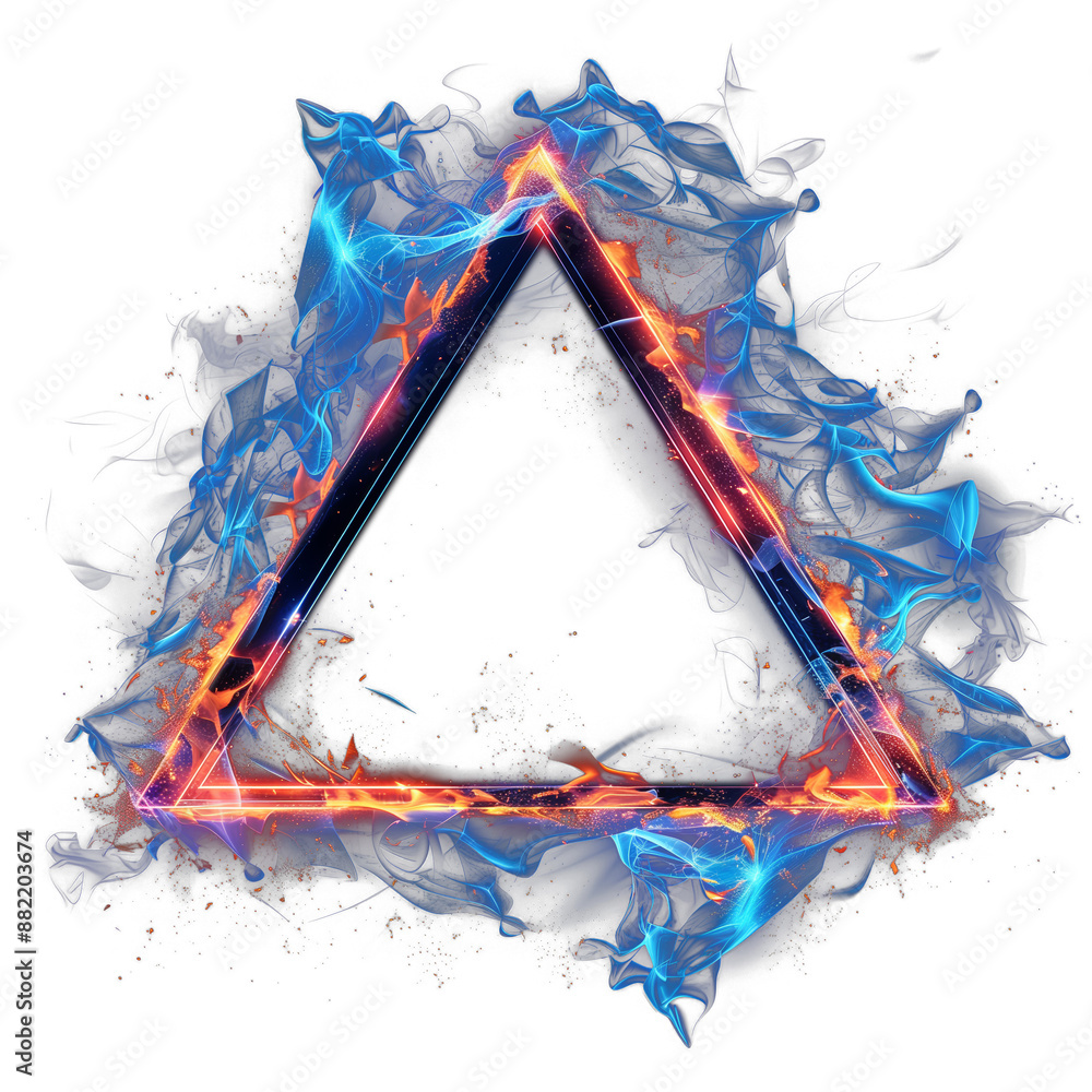Poster neon fire and ice triangle frame rectangle isolated on transparent background