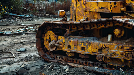 Fototapeta premium old and rusty Chain drive of a bulldozer in detail with copy space.
