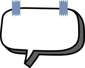Fototapeta premium 3d black and white color speech bubble balloon with tape, icon sticker memo keyword planner text box banner, flat png isolated transparent element design