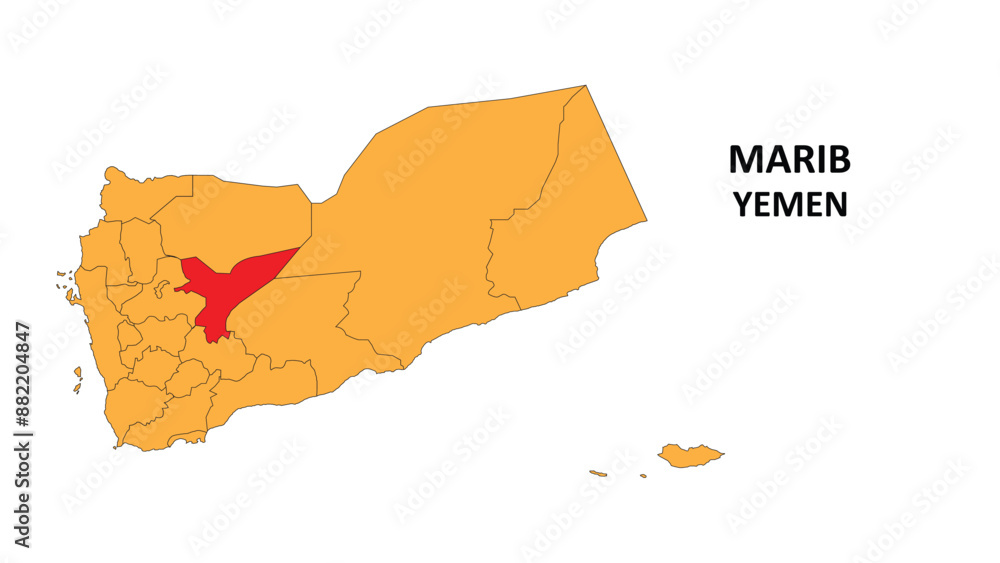 Sticker Marib Map is highlighted on the Yemen map with detailed State and region outlines.