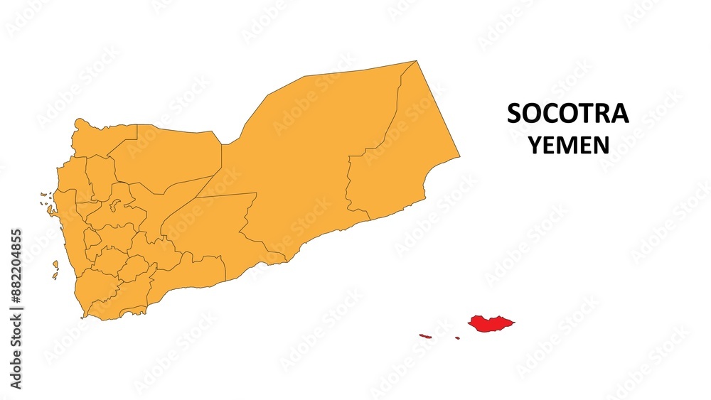 Canvas Prints socotra map is highlighted on the yemen map with detailed state and region outlines.