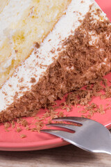 Sweet cake with different layers. Delicious dessert for celebrations
