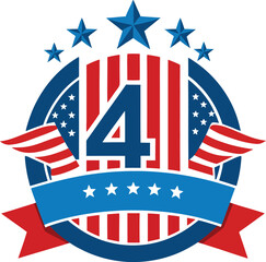 4 Numeric Number Character Letter USA Independence Memorial Day United States of America Character Font Blue Navy Red Star Stripes National Flag White Background vector illustration