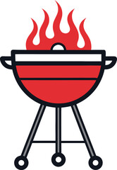 BBQ grill with fire icon flat style vector illustration