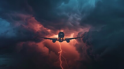 Naklejka premium A plane flying through a thunderstorm front