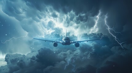 Naklejka premium A plane flying through a thunderstorm front