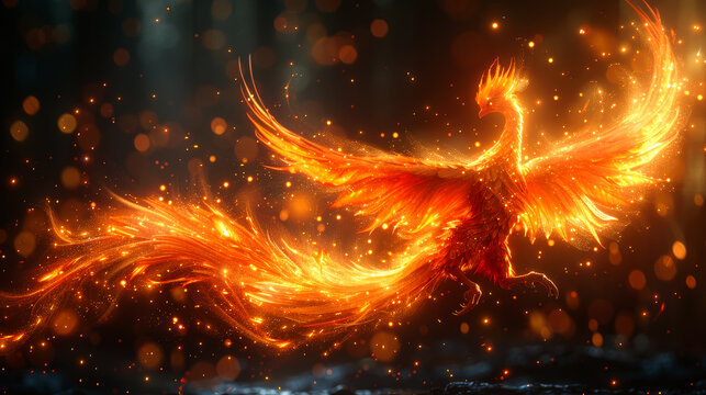 illustration 3D rendering of orange phoenix