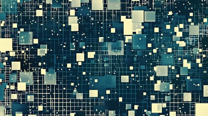 Fototapeta premium Modern Stylish Halftone Technology Seamless Texture. Tech Abstract Background with Random Size Pixels. Vector Chaotic Squares Mosaic Pattern. Vector Tiles.