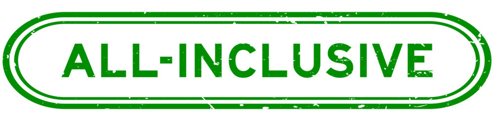 Grunge green all-inclusive word rubber seal stamp on white background