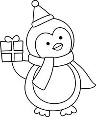 Cute Christmas penguin outline vector.
Christmas penguin coloring drawing image.