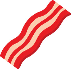 Bacon slice. Strip of cooked crispy pork meat with streaky lard. Cut piece of smoked meaty fat greasy snack. Continental food icon. Colored flat vector illustration isolated on white background