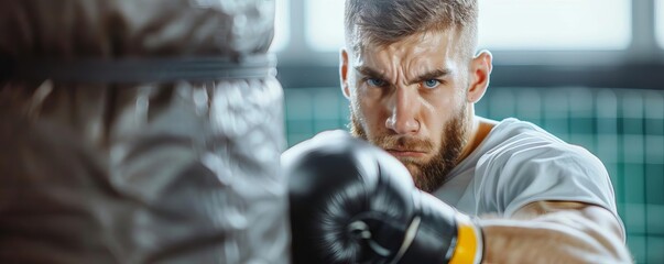 Boxer doing a punching bag workout, intense cardio, replenishing intake