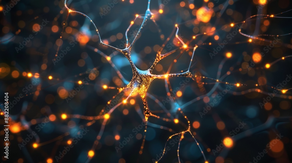 Poster an abstract depiction of neural connections with glowing nodes, representing futuristic digital netw