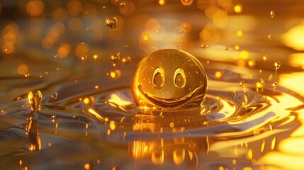 Golden Smiley Floating on Liquid Gold