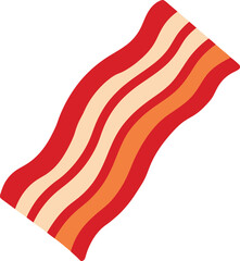 Bacon slice. Strip of cooked crispy pork meat with streaky lard. Cut piece of smoked meaty fat greasy snack. Continental food icon. Colored flat vector illustration isolated on white background
