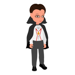 Flat Vector Illustration of Kid Boy Wearing a Dracula Halloween Costume, Cartoon Character Set For Animation, Various Views, Poses and Gestures. Item 4